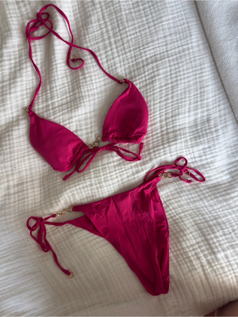 Seatonic Women’s Hot Pink Tie-Side Bandeau Bikini Set - Picture 3 of 4